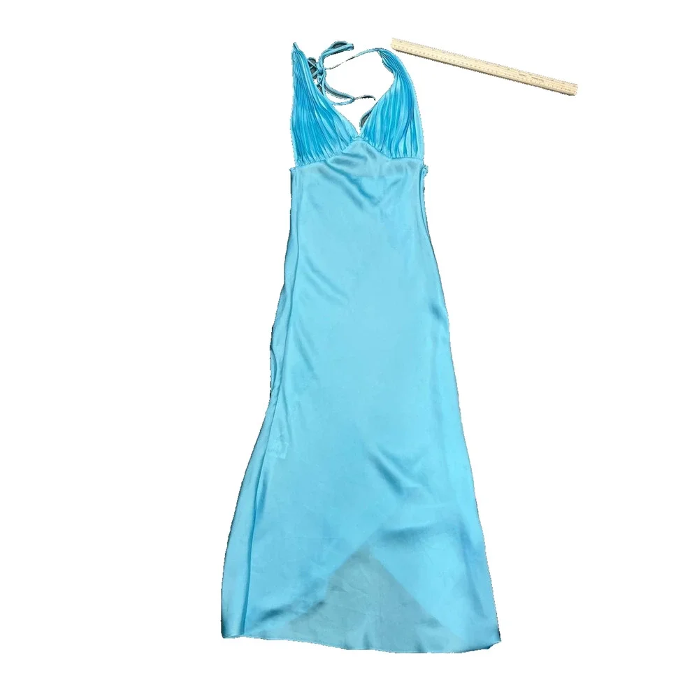 Onarin Ms. Pleat silk wedding prom v neck babydoll midi Dress Blue XS A004131 - Picture 5 of 9